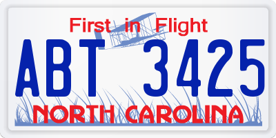 NC license plate ABT3425