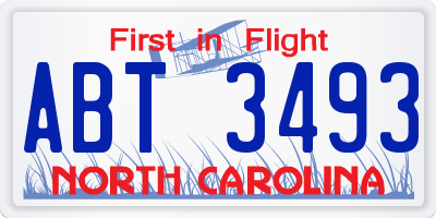 NC license plate ABT3493