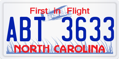 NC license plate ABT3633