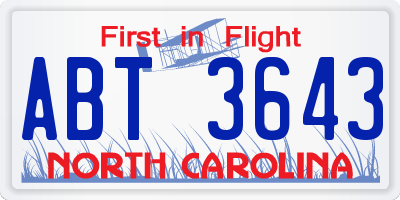 NC license plate ABT3643
