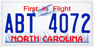 NC license plate ABT4072