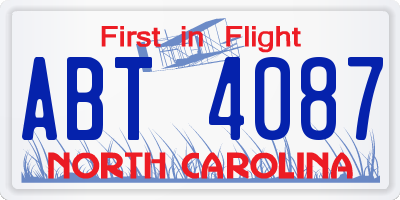 NC license plate ABT4087