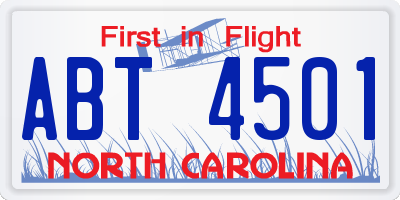 NC license plate ABT4501