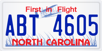 NC license plate ABT4605
