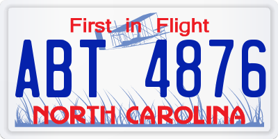 NC license plate ABT4876