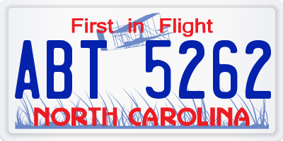 NC license plate ABT5262