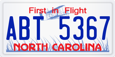 NC license plate ABT5367
