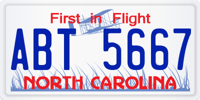 NC license plate ABT5667