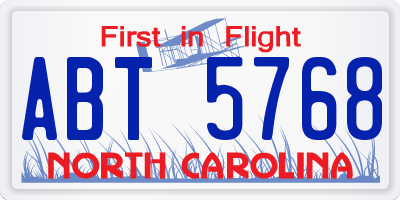 NC license plate ABT5768