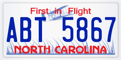 NC license plate ABT5867