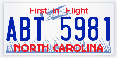 NC license plate ABT5981
