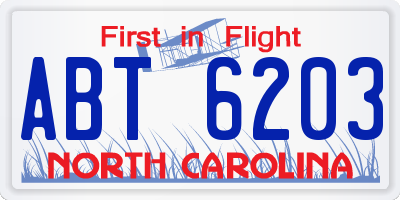 NC license plate ABT6203