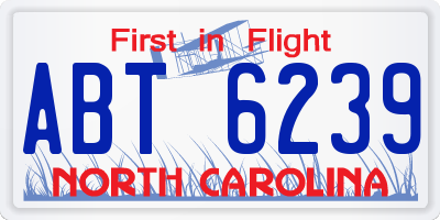 NC license plate ABT6239