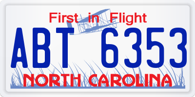 NC license plate ABT6353