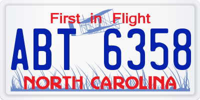 NC license plate ABT6358