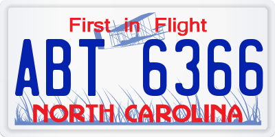 NC license plate ABT6366