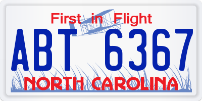 NC license plate ABT6367