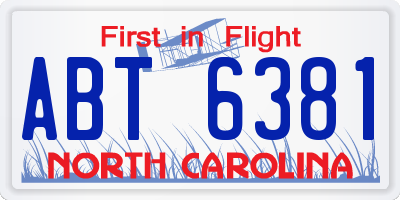 NC license plate ABT6381