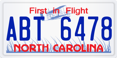 NC license plate ABT6478