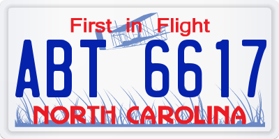 NC license plate ABT6617