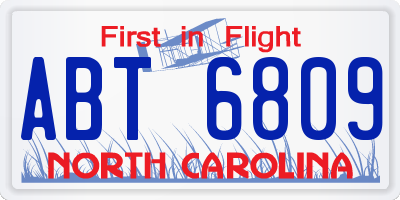 NC license plate ABT6809