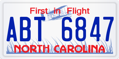 NC license plate ABT6847