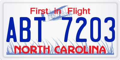 NC license plate ABT7203