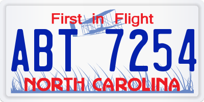 NC license plate ABT7254