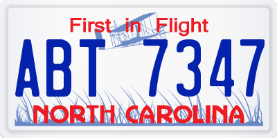 NC license plate ABT7347