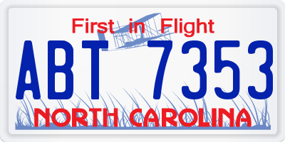 NC license plate ABT7353
