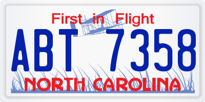 NC license plate ABT7358