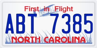NC license plate ABT7385