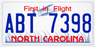 NC license plate ABT7398