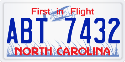 NC license plate ABT7432