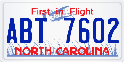 NC license plate ABT7602