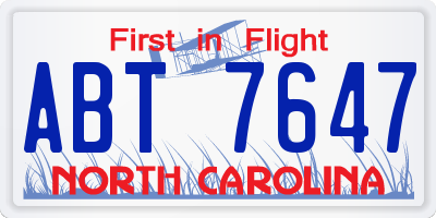 NC license plate ABT7647