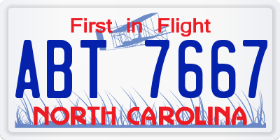 NC license plate ABT7667