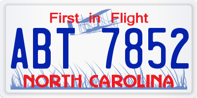 NC license plate ABT7852