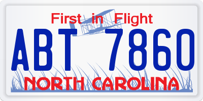 NC license plate ABT7860