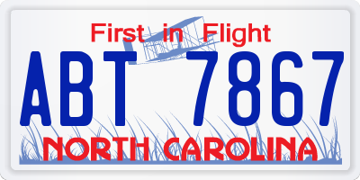 NC license plate ABT7867