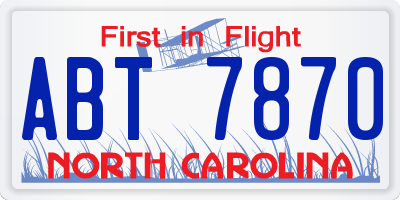 NC license plate ABT7870
