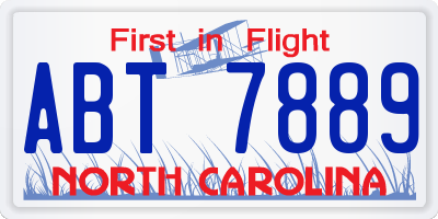 NC license plate ABT7889