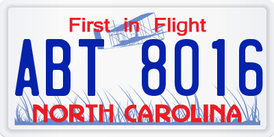 NC license plate ABT8016