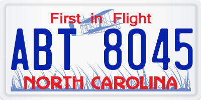 NC license plate ABT8045