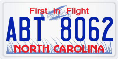 NC license plate ABT8062