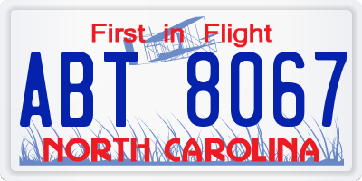NC license plate ABT8067