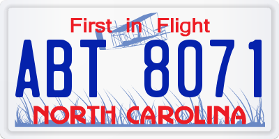 NC license plate ABT8071