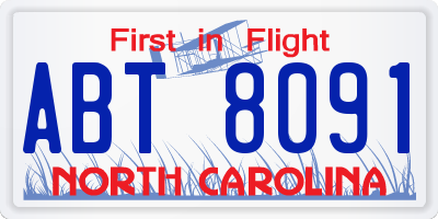 NC license plate ABT8091