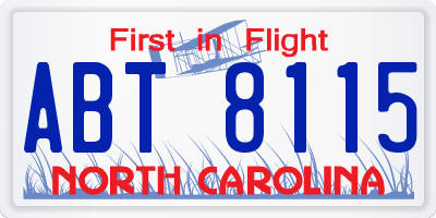 NC license plate ABT8115