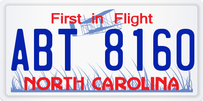 NC license plate ABT8160